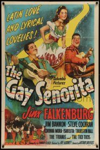 3j338 GAY SENORITA 1sh '45 great image of sexy Jinx Falkenburg in hippy heppy Latin love show!
