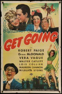 3j344 GET GOING 1sh '43 great art of Vera Vague, Robert Paige & sexy dancer Grace McDonald!