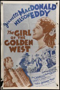 3j354 GIRL OF THE GOLDEN WEST 1sh R62 Jeanette MacDonald & Nelson Eddy!