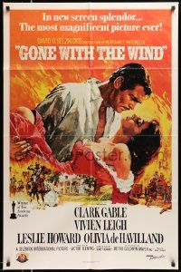 3j369 GONE WITH THE WIND 1sh R89 Clark Gable, Vivien Leigh, Terpning artwork, all-time classic!