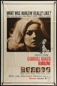 3j398 HARLOW new campaign 1sh '65 super close up of Carroll Baker in the title role!