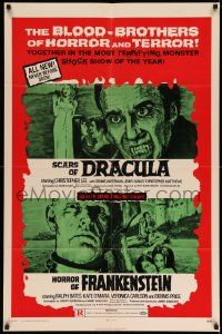 3j425 HORROR OF FRANKENSTEIN/SCARS OF DRACULA 1sh '71 with the blood-brothers of horror & terror!