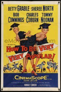 3j428 HOW TO BE VERY, VERY POPULAR 1sh '55 art of sexy students Betty Grable & Sheree North!