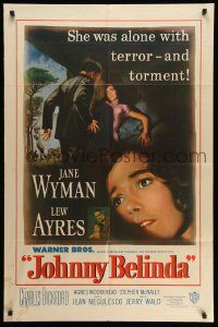 3j464 JOHNNY BELINDA 1sh '48 Jane Wyman was alone with terror and torment, Lew Ayres