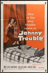 3j466 JOHNNY TROUBLE 1sh '57 wherever there was girl trouble, there was Carolyn Jones!