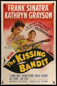 3j481 KISSING BANDIT 1sh '48 art of Frank Sinatra playing guitar & romancing Kathryn Grayson!