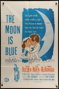 3j589 MOON IS BLUE 1sh R60 William Holden, Maggie McNamara, David Niven, Otto Preminger!