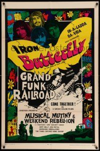 3j605 MUSICAL MUTINY/WEEKEND REBELLION 1sh '70 Iron Butterfly, Grand Funk Railroad double-bill!
