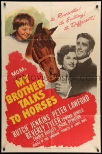 3j608 MY BROTHER TALKS TO HORSES 1sh '47 art of Butch Jenkins & race horse, Peter Lawford, Tyler
