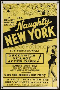 3j611 NAUGHTY NEW YORK 1sh '59 Big Apple sex, Greenwich Village after dark, it's sinsational!