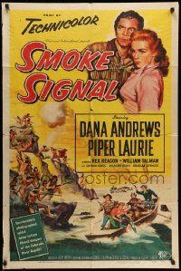 3j792 SMOKE SIGNAL 1sh '55 Dana Andrews & Piper Laurie flee through Indian territory!
