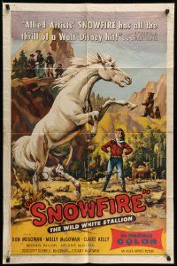 3j795 SNOWFIRE 1sh '58 McGowan family directs & stars, Ken Sawyer art of wild white stallion!