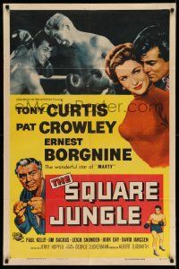 3j811 SQUARE JUNGLE 1sh '56 great artwork of boxing Tony Curtis fighting in the ring!