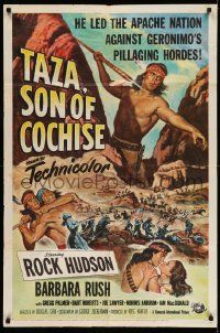 3j864 TAZA SON OF COCHISE 2D 1sh '54 Brown art of Native American Rock Hudson, Douglas Sirk!