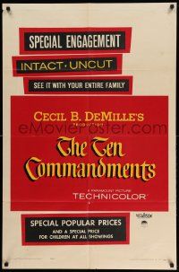 3j867 TEN COMMANDMENTS 1sh '56 rare special engagement poster, see it with your entire family!