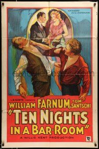 3j868 TEN NIGHTS IN A BARROOM style A 1sh '31 Farnum knocks out Santschi & saves his little girl!