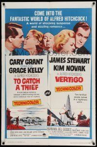 3j893 TO CATCH A THIEF/VERTIGO 1sh '63 Alfred Hitchcock shown, Grant, Kelly, Stewart & Novak!