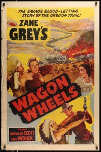 3j946 WAGON WHEELS 1sh R51 Zane Grey's savage blood-letting story of the Oregon Trail!