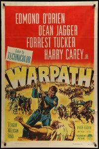 3j954 WARPATH 1sh '51 Edmond O'Brien, Dean Jagger, soldiers vs. Native Americans!
