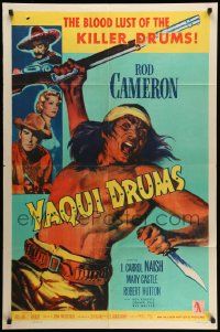 3j990 YAQUI DRUMS 1sh '56 cool art of Native-American, Rod Cameron, J. Carrol Naish!