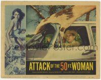 3k577 ATTACK OF THE 50 FT WOMAN LC #6 '58 special effects image of enormous hand grabbing car!