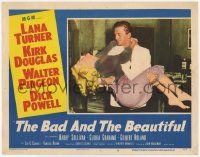 3k582 BAD & THE BEAUTIFUL LC #8 '53 great c/u of Kirk Douglas carrying sexy passed out Lana Turner!