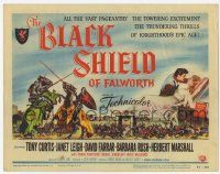 3k136 BLACK SHIELD OF FALWORTH TC '54 knight Tony Curtis & real life wife Janet Leigh, cool art!