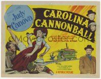 3k162 CAROLINA CANNONBALL TC '55 wacky art of hillbilly Judy Canova on train tracks, sci-fi comedy