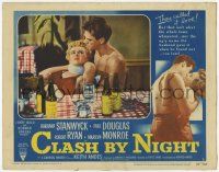 3k622 CLASH BY NIGHT LC #3 '52 Fritz Lang, c/u of Keith Andes choking sexy Marilyn Monroe!