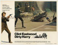 3k648 DIRTY HARRY LC #3 '71 Clint Eastwood on street watches car crash into fire hydrant!