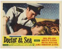3k653 DOCTOR AT SEA LC #8 '56 Naval officer Dirk Bogarde in bed with sexy blonde!