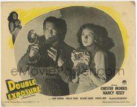 3k656 DOUBLE EXPOSURE LC #4 '44 great c/u of Chester Morris & Nancy Kelly with cameras, film noir