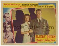 3k663 ELLERY QUEEN MASTER DETECTIVE LC '40 c/u of Ralph Bellamy with Margaret Lindsay by shadows!