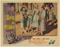 3k701 GIRLS IN PRISON LC #3 '56 bad girl fight art, Adele Jergens, Mae Marsh & other women in yard!