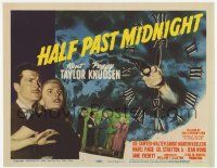 3k224 HALF PAST MIDNIGHT TC '48 Kent Taylor, Peggy Knudsen, cool gun in clock film noir artwork!
