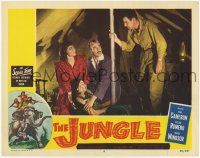 3k749 JUNGLE LC #6 '52 Marie Windsor, Cesar Romero & Rod Cameron in tent with wounded woman!