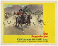 3k054 MAGNIFICENT SEVEN LC #2 '60 Eli Wallach as Calvera leads men on horseback against village!