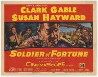 3k407 SOLDIER OF FORTUNE TC '55 art of Clark Gable shooting gun, plus sexy Susan Hayward!
