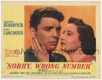 3k914 SORRY WRONG NUMBER LC #3 '48 best super close up of Burt Lancaster & Barbara Stanwyck!