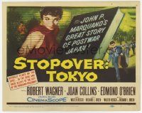 3k434 STOPOVER TOKYO TC '57 artwork of sexy Joan Collins & spy Robert Wagner in Japan!