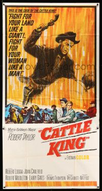 3p286 CATTLE KING 3sh '63 cool artwork of Robert Taylor about to pistol-whip his enemy!