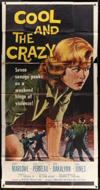 3p295 COOL & THE CRAZY 3sh '58 savage punks on a weekend binge of violence, classic '50s image!