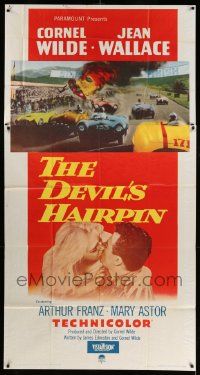 3p303 DEVIL'S HAIRPIN 3sh '57 Cornel Wilde, Jean Wallace, great art of race car crash!