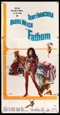 3p313 FATHOM 3sh '67 artwork of sexy Raquel Welch in scuba gear & various action scenes!