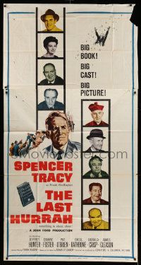 3p364 LAST HURRAH 3sh '58 John Ford, art of Spencer Tracy, portraits of 9 top cast members!
