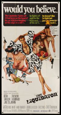 3p368 LIQUIDATOR 3sh '66 cool artwork of Rod Taylor & sexy spy babes by Bob Peak!