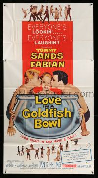 3p375 LOVE IN A GOLDFISH BOWL 3sh '61 great art of Tommy Sands & Fabian kissing pretty girl!