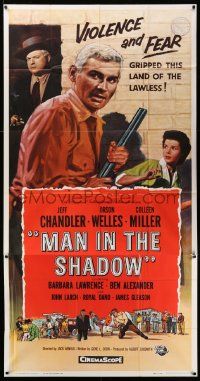 3p380 MAN IN THE SHADOW 3sh '58 Jeff Chandler, Orson Welles & Colleen Miller in a lawless land!