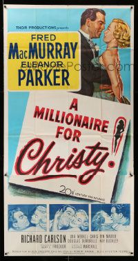 3p385 MILLIONAIRE FOR CHRISTY 3sh '51 art of Fred MacMurray embracing pretty Eleanor Parker!