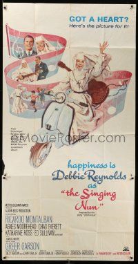 3p437 SINGING NUN 3sh '66 great artwork of religious Debbie Reynolds with guitar riding Vespa!